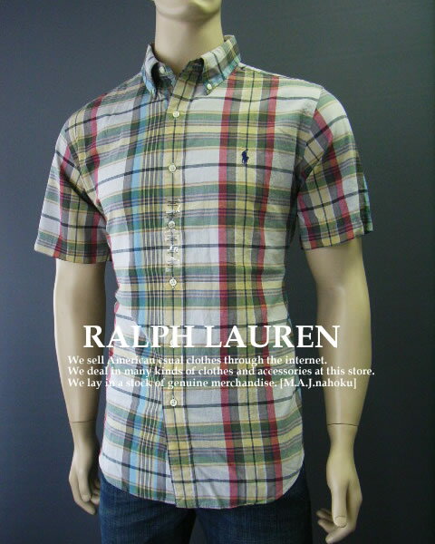 2533新品★ラルフローレン RALPH LAUREN★胸ロゴ半袖チェックシャツ★MIX★L★MENS★