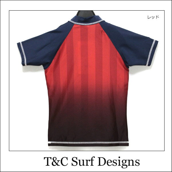 男の子水着ラッシュガード745131タウカン半袖ラッシュガードレッドブルー120cmT&CSurfDesignsメール便送料無料?子供男の子キッズジュニア半袖ジップアップジップブランド水着赤青
