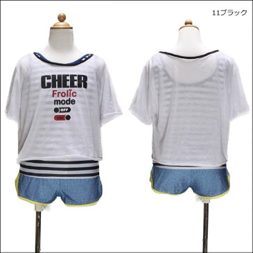 CHEER タンキニ 水着 4点セット 150cm 160cm 11ブラック 71ネイビー 378554 チアー セパレート 水着 半袖Tシャツ タンク ショートパンツ インナーショーツ付き ブランド水着 子供 子ども キッズ ジュニア セパレーツ 黒 紺