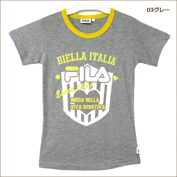 FILA 半袖Tシャツ 130cm 140cm 150cm 160cm 03グレー 13イエロー 45ネイビー J7331 j0680 フィラ 子供服 女の子 キッズ ジュニア 半袖 Tシャツ 半T 黄 灰 紺 zk005