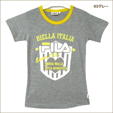 FILA 半袖Tシャツ 130cm 140cm 150cm 160cm 03グレー 13イエロー 45ネイビー J7331 j0680 フィラ 子供服 女の子 キッズ ジュニア 半袖 Tシャツ 半T 黄 灰 紺 e5r yob2102