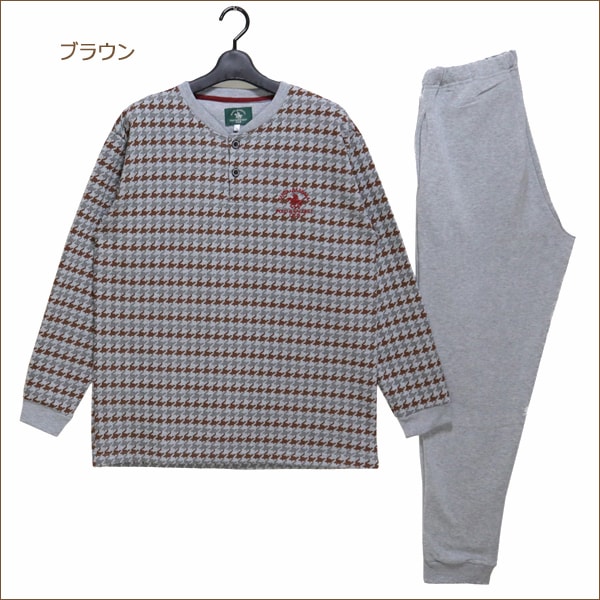 【10%OFF】★1 POLO＆RACQUET CLUB あったか 裏起毛 パジャマ 上下セット M L ブラウン グリーン 912585 ポロ＆ラケットクラブ メンズ 男性 紳士 上下 セットアップ ホームウェア ルームウェア 部屋着 長袖 長ズボン パンツ zs410