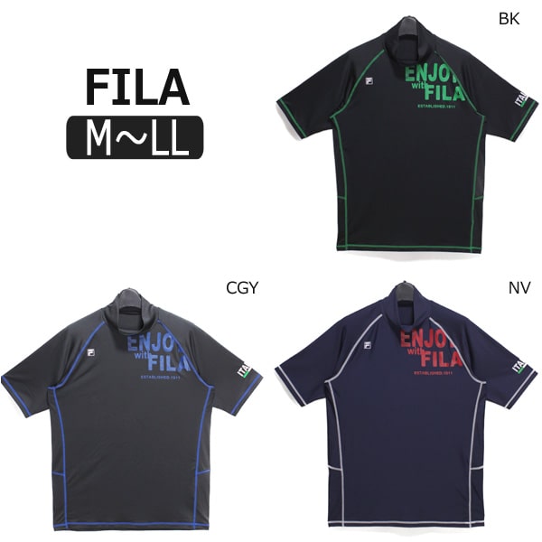 メンズ 水着 FILA 半袖 ラッシュガード M L LL BKブラック NVネイビー CGYチャコールグレー 426-290 フィラ メンズ水着 大きいサイズあり 半袖ラッシュガード 紳士 男性 トップス ラッシュ 灰 黒 紺