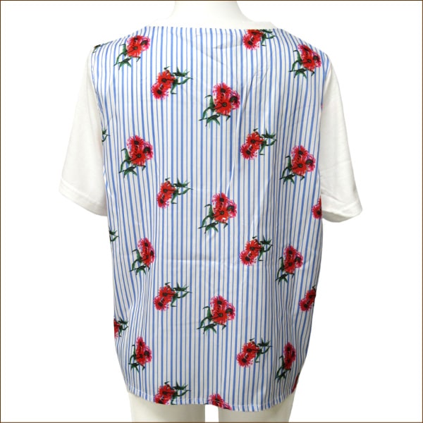 訳あり レディース 花柄ストライプ 切替 半袖シャツ M 9号 L 11号 02オフホワイト 288591 Leahmatin 女性 婦人 トップス 半袖 Tシャツ 白 2k5 ra-k e3r yob2206 wfb