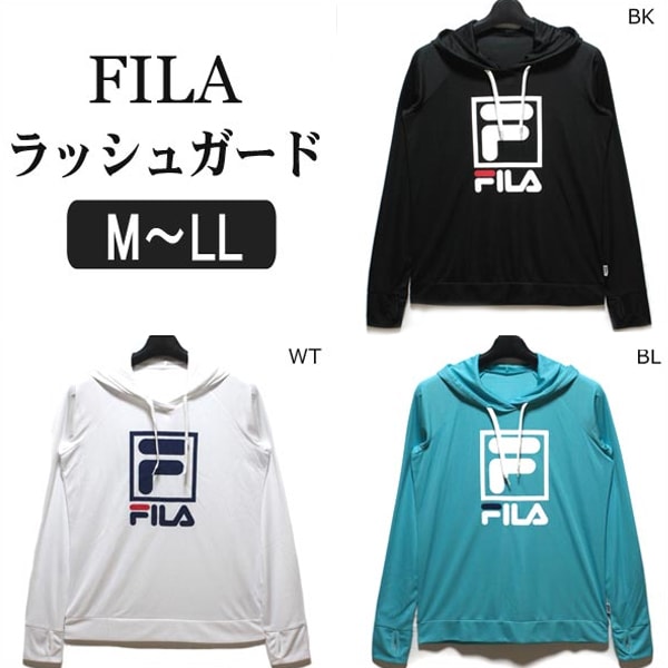 水着 レディース ラッシュガード 226-736 FILA 長袖ラッシュガード パーカー BKブラック WTホワイト BLブルー M L LL フィラ メール便は送料無料♪ ラッシュパーカー レディース ブランド水着 プルオーバー アウトドア マリンスポーツ 水着 黒 白 青 ra-k　zs710 ygw3