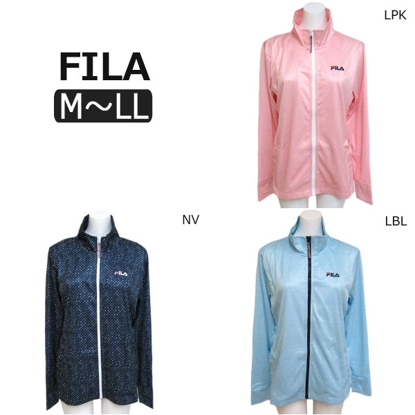 フィラ ジップアップパーカー レディース 【sale セール】 FILA レディース 水玉 UVジャケット M 9号 L 11号 LPKライトピンク LBLライトブルー NVネイビー 419-631 フィラ 女性 婦人 スポーツカジュアルウェア 長袖 ジップアップ ジャンパー UV対策 吸水速乾 ドット柄 青 桃 紺 zy030 yob2308 ジャンバー アウター