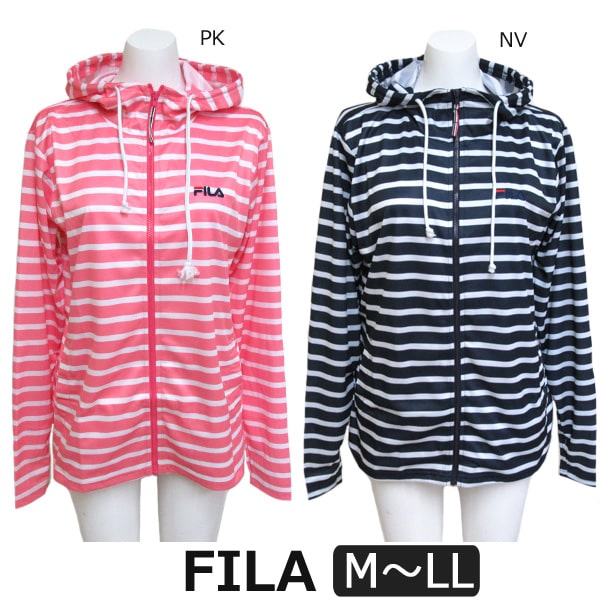 レディース ボーダー 水陸両用 パーカー M 9号 L 11号 PKピンク NVネイビー 417-982 FILA フィラ 女性 婦人 スポーツカジュアルウェア 長袖 ジップアップ UV対策 吸水速乾 桃 紺 zy020 yob2308