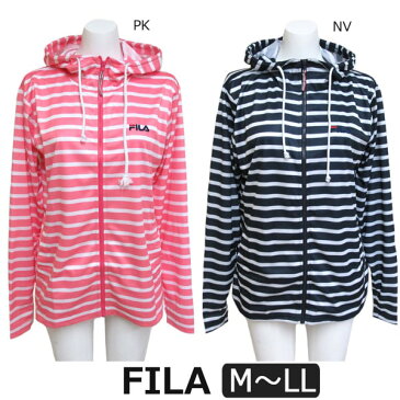 レディース ボーダー 水陸両用 パーカー M 9号 L 11号 LL 13号 PKピンク NVネイビー 417-982 FILA フィラ 女性 婦人 スポーツカジュアルウェア 長袖 ジップアップ UV対策 吸水速乾 桃 紺