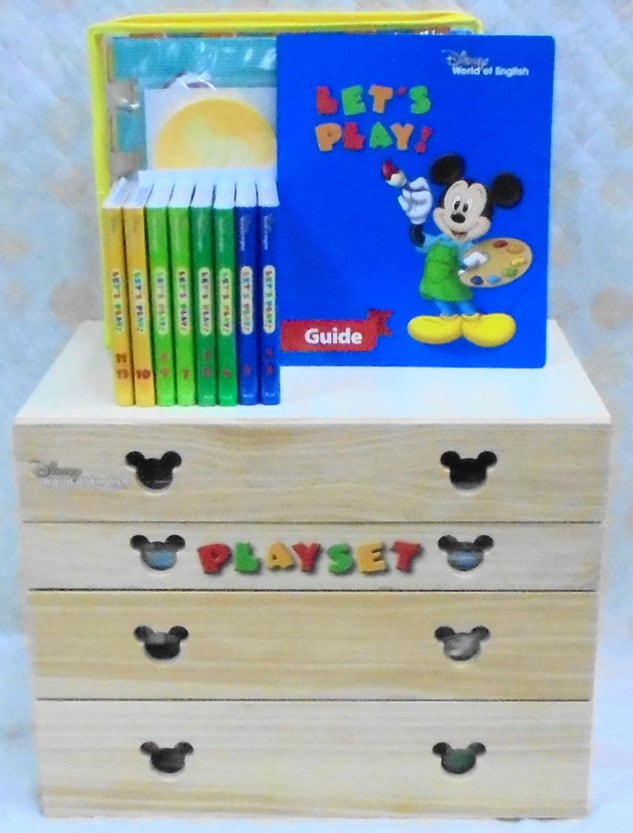 送料無料！＊再生保証あり＊h7188　DWEディズニー英語システム【中古】【2019年4月17日発売　ブルーレイ版　旧子役・字幕入り・プレビュー機能付き】　レッツプレイセット（パイン材）【お道具に美品多数入り♪】　【リモコンなし】　ワールドファミリー　幼児英語教材