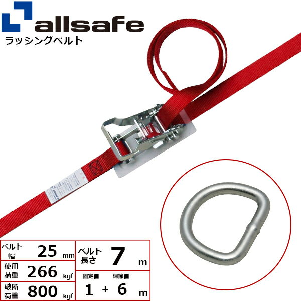 ラッシングベルト デルタリング 幅25mm 長さ1+6m 赤 allsafe オールセーフ ベルト荷締機