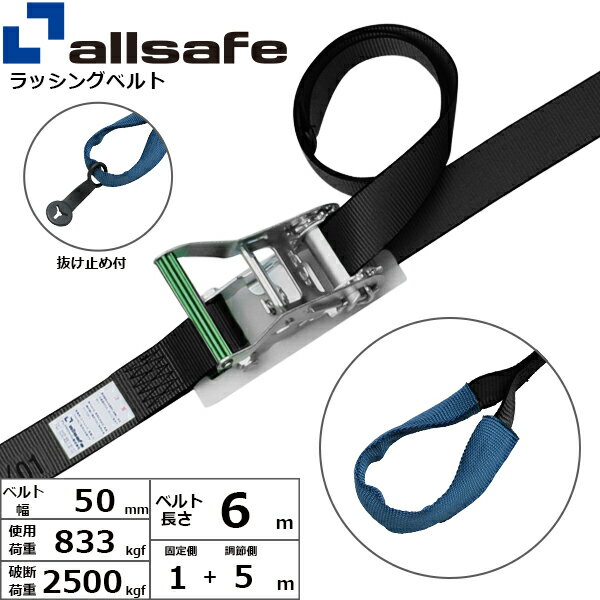 ステンレス製ラッシングベルト しぼり 幅50mm 長さ1+5m 黒 allsafe オールセーフ ベルト荷締機