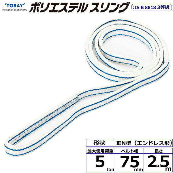ポリエステルスリング PET3N エンドレス形 5ton 幅75mm 長さ2.5m シライスリングベルト ポリエステルスリング