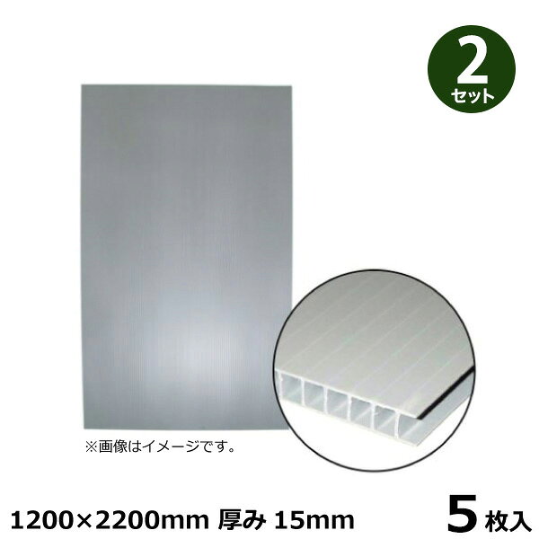 中空構造で軽く作業がスムーズに！ 剛性があり、積荷固定時にゴムや紐などで荷物を傷めない。 帯電防止機能付きでホコリ等の吸着を防ぎます。 ＊北海道・沖縄・離島への配送不可【仕様】 ・入数：5枚 ・サイズ：1200×2200mm ・厚み：15mm ・目付：3300g/m2 ・材質：ポリプロピレン ・カラー：グレー ・メーカー：住化プラステック【用途】 環境にやさしいエコロジーボード、積荷当て用コンパネの代替品！【安全上のご注意】 1、本来の目的以外での使用は避けて下さい。 2、紫外線での劣化を防ぐため、直射日光下での長時間のご使用はおやめ下さい。 3、可燃性ですので、直接火気にさらさないで下さい。 4、直射日光を避けて、屋内保管して下さい。