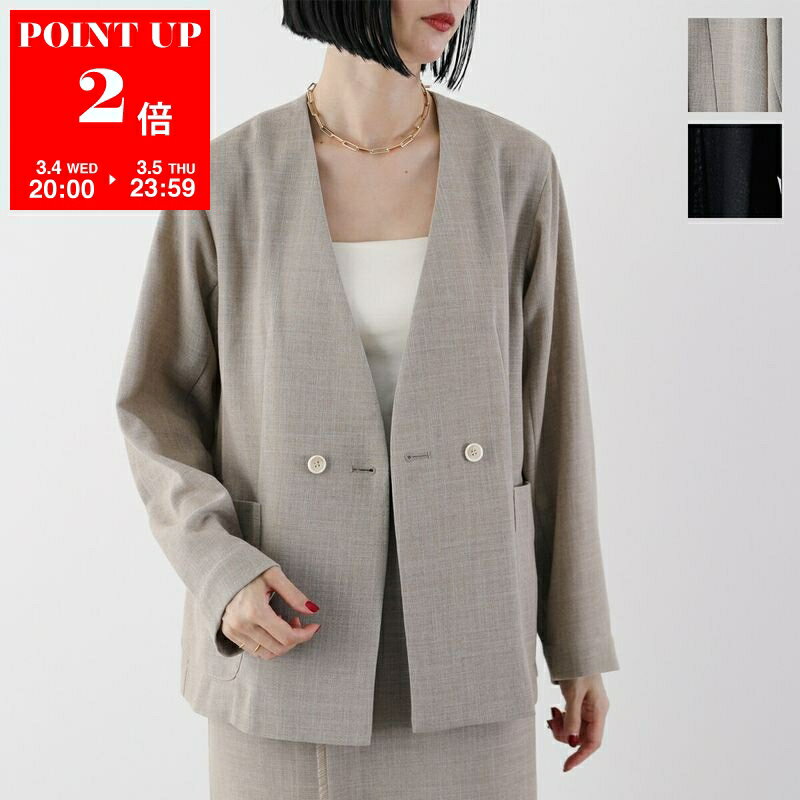 hwyl ヒュイル ジャケット 510-84002 レディース ノーカラー Vネック ダブルブレスト ブレザー 長袖 カラー2色