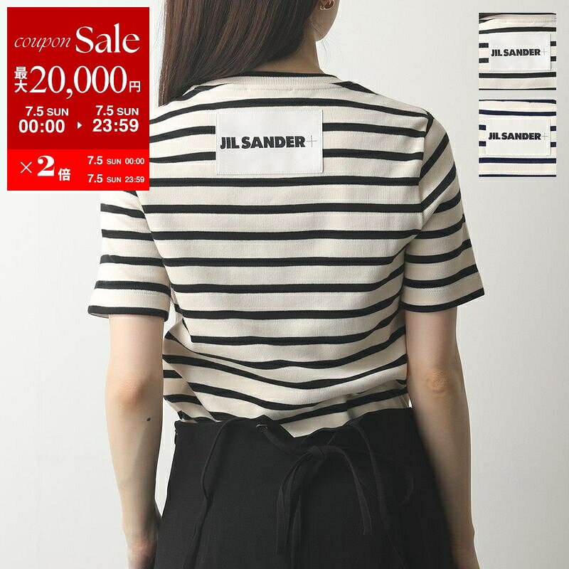 【最大2万円OFFクーポン対象・7/5限定】JIL SANDER+ ジルサンダー プラス Tシャツ J40GC0111 J46497 レディース クルーネック 半袖 リブ カットソー コットン ボーダー ロゴパッチ 080【dc_kikaku】