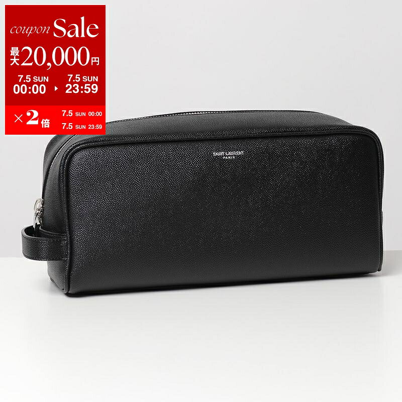[Up to ¥20,000 OFF Coupon Available - Limited Time Offer until July 5th] SAINT LAURENT Clutch Bag 609347 1GF0N Men's Leather Logo Second Bag Travel Pouch Grooming Case Bag 1000/NERO 6093471GF0N1000 [dc_kikaku]