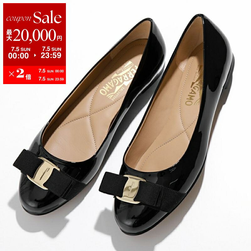 [Up to ¥20,000 OFF Coupon Available - Limited Time Offer until July 5th] FERRAGAMO VARINA Pumps 01 A181 Women's Patent Leather Flat Shoes Width D/C Vara Ribbon Logo Shoes NERO [dc_kikaku]