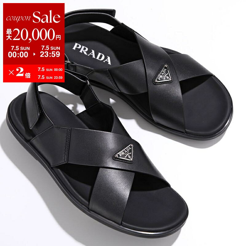 [Up to ¥20,000 OFF Coupon Available - Limited Time Offer until July 5th] PRADA Crisscross Sandals 2X3121 3LEM Men's Leather Triangle Logo Shoes F0002/NERO [dc_kikaku]