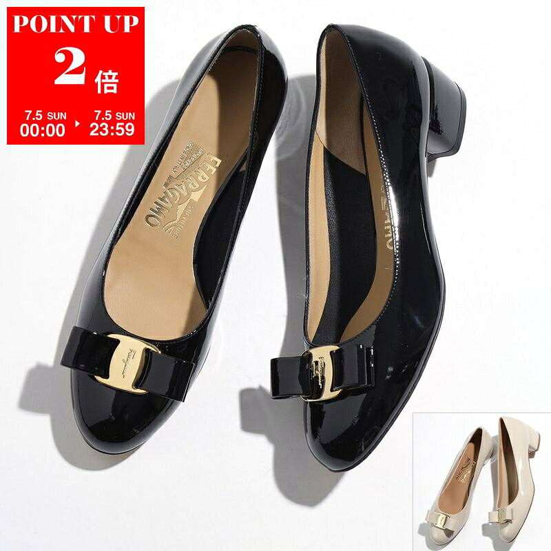 FERRAGAMO VARA 1 Heel Pumps (591963 529556 723350) - Women's Patent Leather, Vara Ribbon, Width D