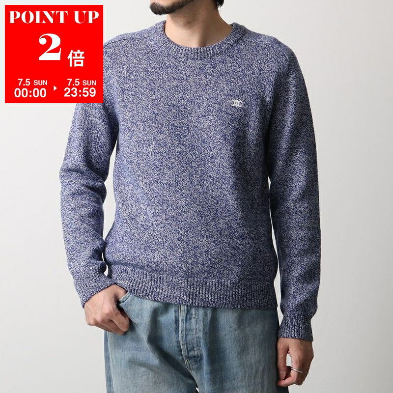 CELINE Pull Collar Sweater, ROND BOXY TRIOMPHE, 2AC85048T.38NO (2AC85048T.03SD), Men's Wool Cashmere Sweater, Crew Neck, Triomphe Embroidery, 3 Colors