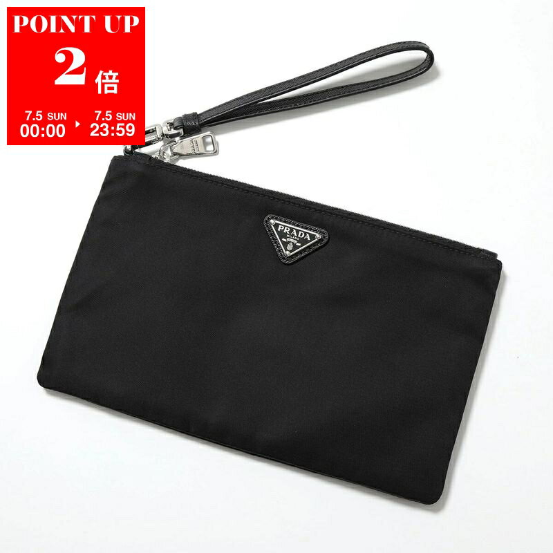 PRADA Clutch Bag 2NH004 2DMH Men's Nylon x Leather Triangle Logo Wristlet Flat Pouch Second Bag F0002/NERO