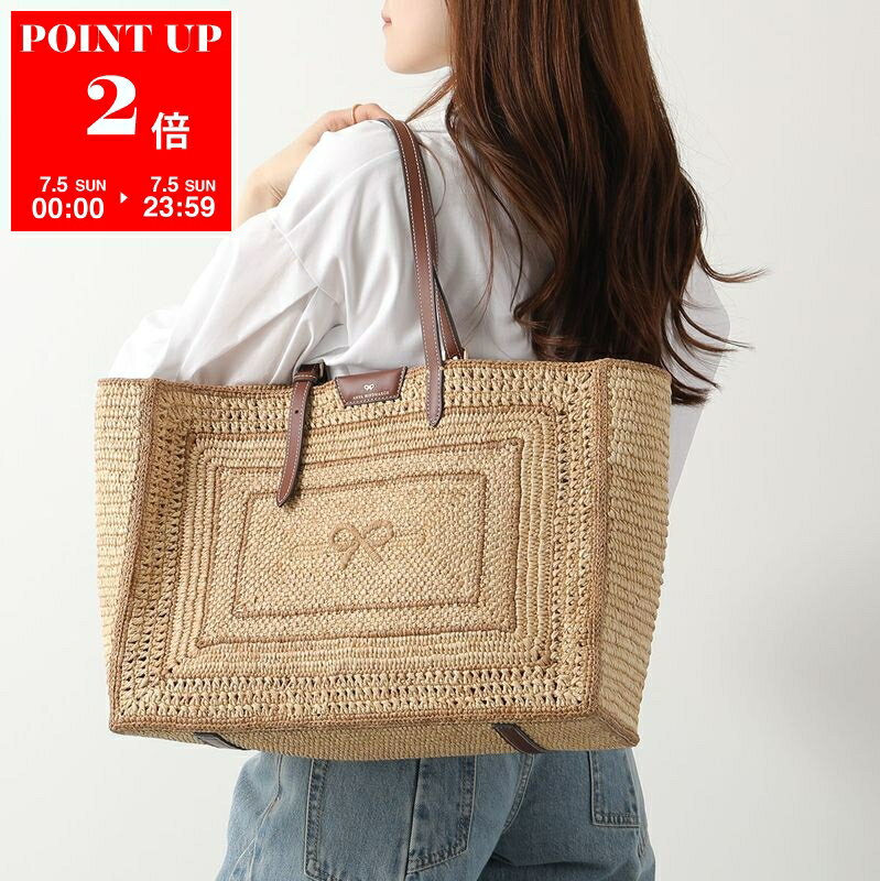 ANYA HINDMARCH アニヤハインドマーチ かごバッグ E/W Bow Tote in Natural Raffia...