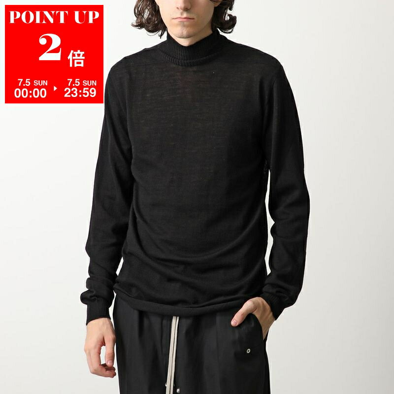 Rick Owens RU02D6624 Men's Wool Turtleneck Long Sleeve Light Sweater with Backline Design, Size M, 09/BLACK