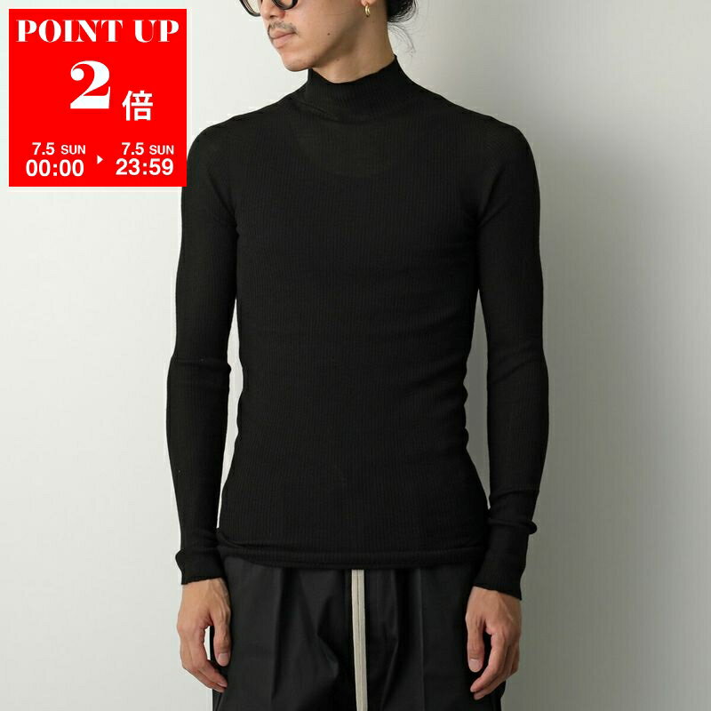 Rick Owens RIBBED LUPETTO RU02E1638 RIBM Men's Wool High Neck Rib Knit Backline Long Sleeve Top 09/BLACK