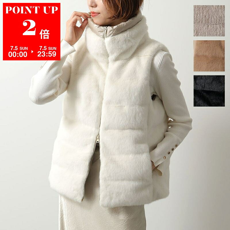 HERNO Down Vest PI002122D 12630 Women's Eco-Fur Medium Length Padded Water-Repellent Stand Collar Boa Sheepskin Available in 4 Colors PI002122D126301985
