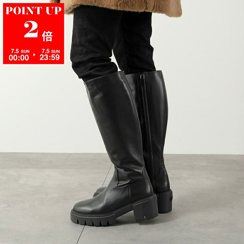 Stuart Weitzman SOHO KNEE-HIGH BOOT SC725 Women's Leather Knee-High Boots, Made in Spain, Heeled, Platform Shoes, Black