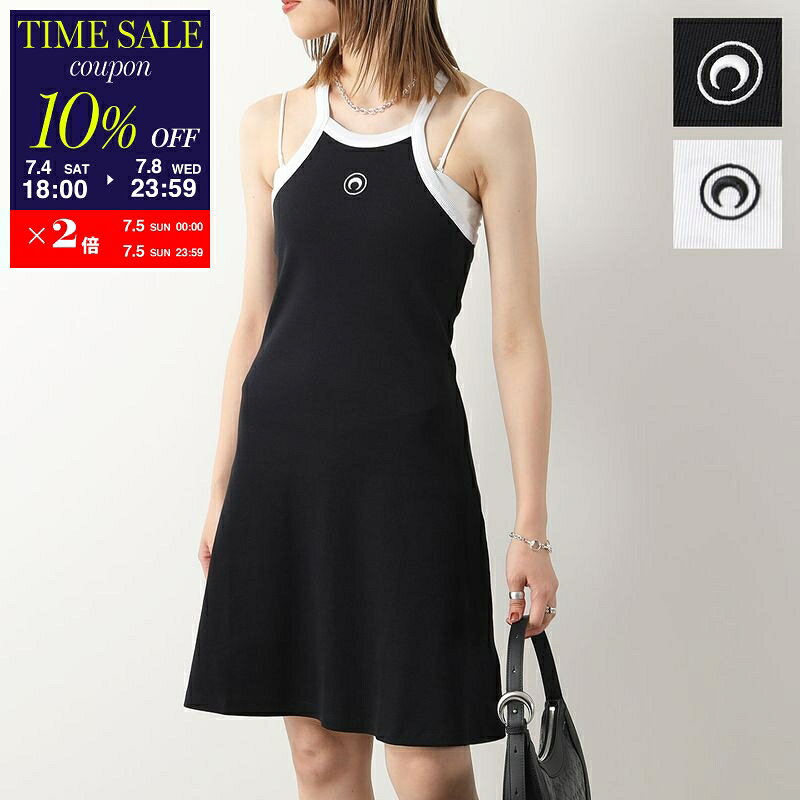 Marine Serre マリーン セル ワンピース Organic cotton rib 2X2 flared dress WDR251 CJER0011 レディース リブ フレア ドレス 三日月 モチーフ カラー2色