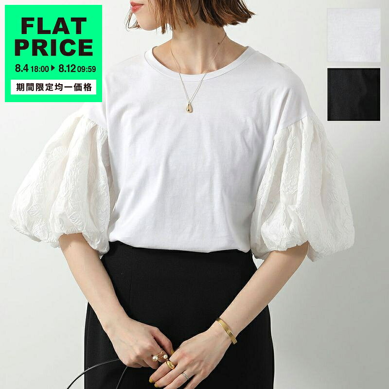 【5,000円均一価格・8/12-9時59分迄】MEIMEIJ メイメイジェイ Tシャツ M5PBB0 レディース 五分袖 カットソー クルーネック フラワー ジャガード パフスリーブ カラー2色【flat_price】