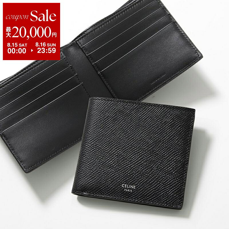 【最大2万円OFFクーポン対象・8/15～8/16限定】CELINE セリーヌ 二つ折り財布 Bi fold バイフォールド 10B653BEN.38SI メンズ 小銭入れなし レザー ミニ財布 Black