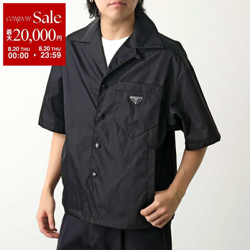 [Up to ¥20,000 OFF Coupon Available - Limited Time Offer until August 20th] PRADA Short-Sleeve Shirt SC449 1WQ8 Men's Nylon Re-Nylon Five-Quarter Sleeve Open Collar Shirt Triangle Metal Logo Bowling Collar F0002/NERO