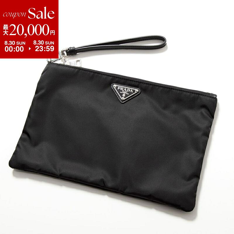 【最大2万円OFFクーポン対象 8/30限定】PRADA プラダ クラッチバッグ 2NH006 2DMH レディース Re-Nylon リナイロン サフィアーノレザー リストレット付き トライアングルロゴ 鞄 F0002/NERO