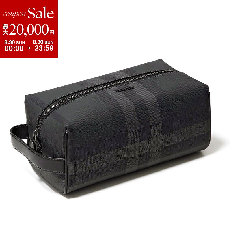 【最大2万円OFFクーポン対象 8/30限定】BURBERRY バーバリー セカンドバッグ MS WASHBAG 8070279 メンズ チェック トラベルポーチ ハンドル付き ロゴメタル 鞄 A1208/CHARCOAL
