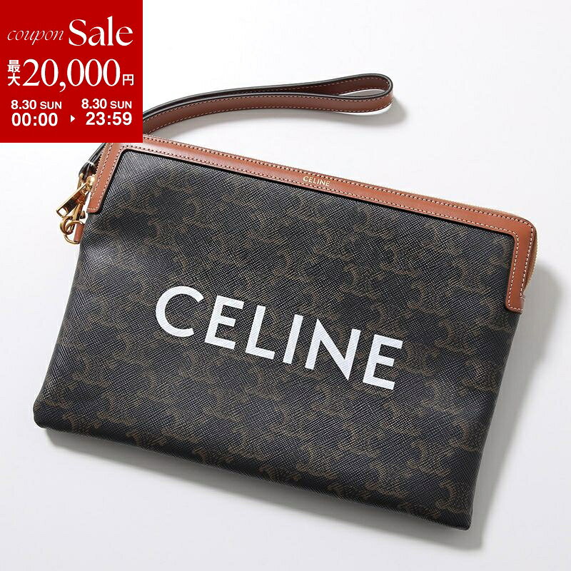 【最大2万円OFFクーポン対象 8/30限定】CELINE セリーヌ クラッチバッグ 10J502FES.04LU 10J502BZQ.04LU メンズ スモールポーチ トリオンフキャンバス レザー ストラップ付 ロゴ プリント 鞄 Tan