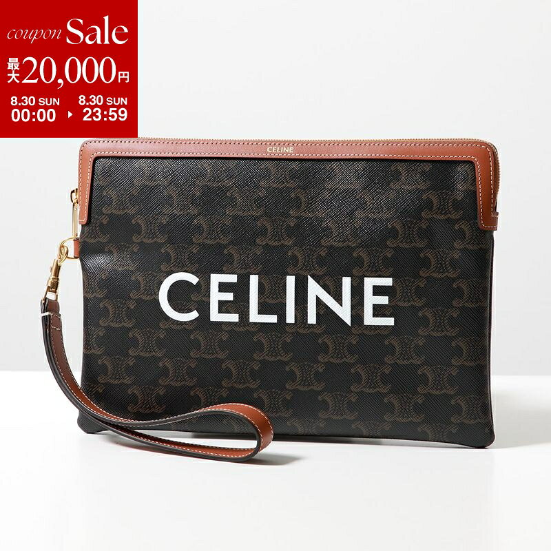 【最大2万円OFFクーポン対象 8/30限定】CELINE セリーヌ クラッチバッグ 10J502FES.04LU 10J502BZQ.04LU レディース スモールポーチ トリオンフ レザー キャンバス ストラップ付 ロゴ プリント 鞄 Tan