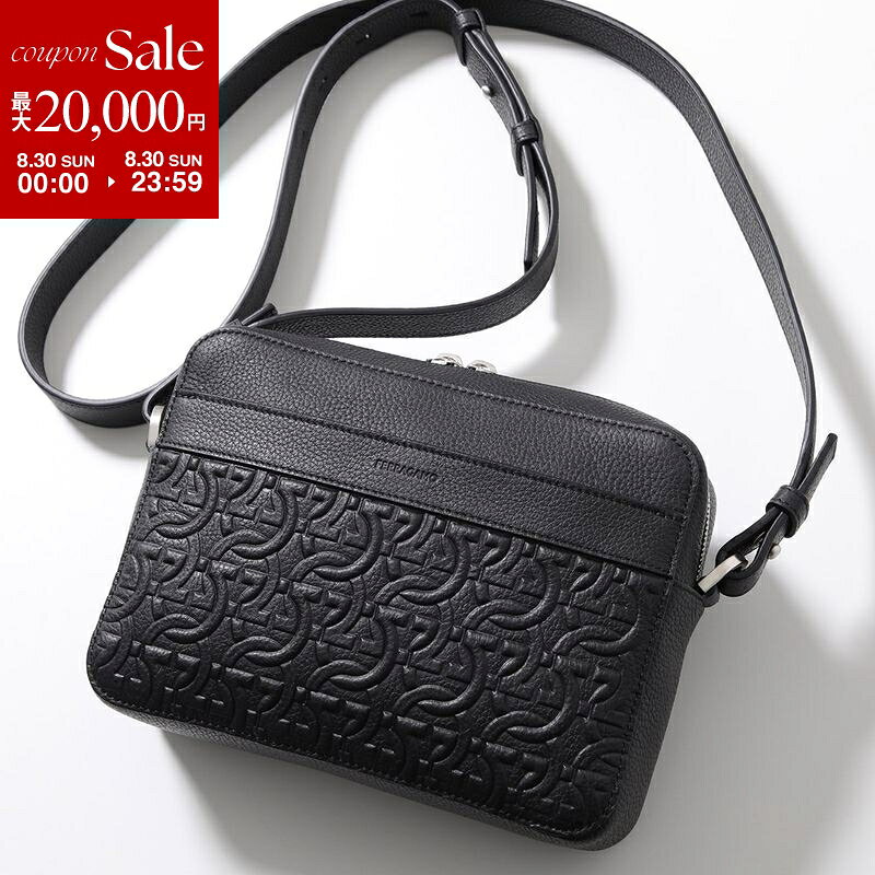 【最大2万円OFFクーポン対象 8/30限定】FERRAGAMO フェラガモ ショルダーバッグ TRAVEL EMBOSSED BLOCCO 24 1363 メンズ レザー ガンチーニ クロスボディ クラッチバッグ 鞄 001/NERO