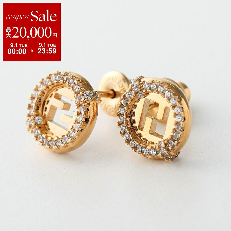 FENDI フェンディ ピアス 8AL079 ATEP レディース エバーラウンド ロゴ スタッド アクセサリー クリスタル F089U/SOFT-GOLD+CRYSTAL