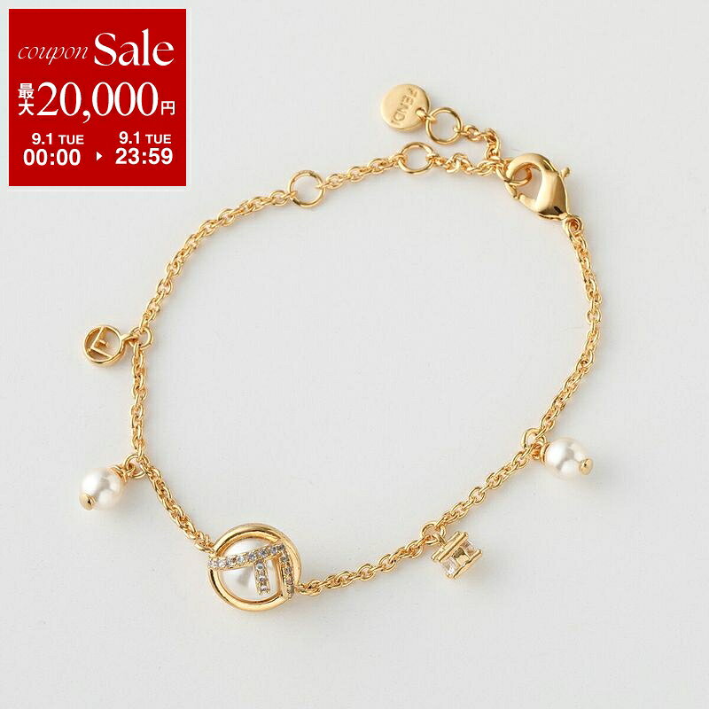 FENDI フェンディ ブレスレット F IS FENDI エフ イズ 8AL103 A8SJ レディース パール チェーン クリスタル アクセサリー F18A4/SOFT-GOLD+WHITE+CRYSTAL