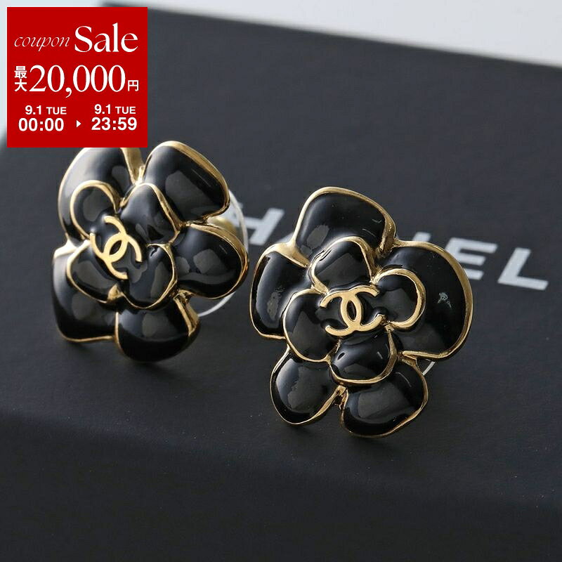 CHANEL シャネル ピアス ABH302 B23691 レディース ココマーク CCロゴ メタル カメリア スタッド アクセサリー ショッパー付き U8141/ブラック×ゴールド