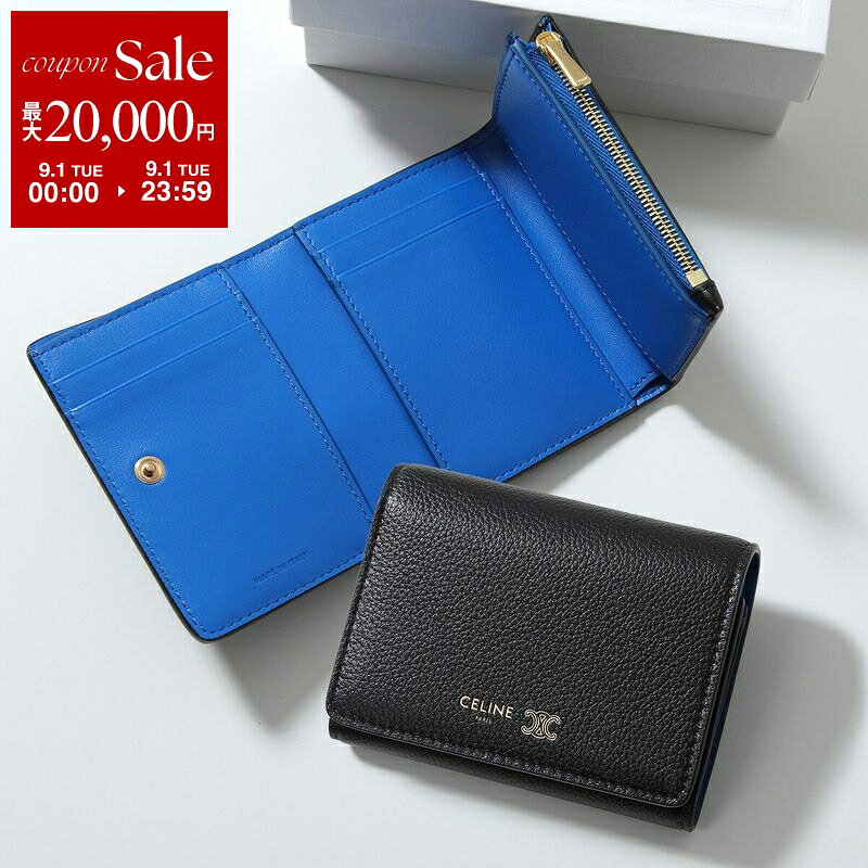 CELINE セリーヌ 三つ折り財布 FINE WALLET ファインウォレット L100A2O54.GFS3 レディース トリオンフ ミニ財布 レザー Black/Ultra-Blue