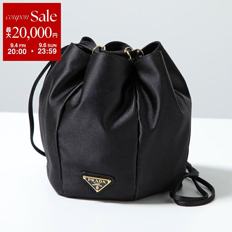 【最大2万円OFFクーポン対象・9/4-20時～9/6迄】PRADA プラダ ハンドバッグ1BE103 AC4 レディース ショルダーバッグ 巾着 2WAY サテン トライアングルロゴ 鞄 F0002/NERO【dc_kikaku】