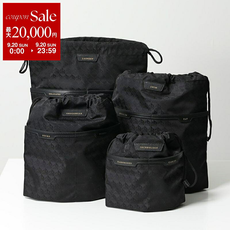【最大2万円OFFクーポン対象・9/20限定】ANYA HINDMARCH アニヤハインドマーチ ポーチ Set of 4 Drawstring Pouches 187732 レディース ナイロン トラベルポーチ 巾着 ロゴ Black【dc_kikaku】
