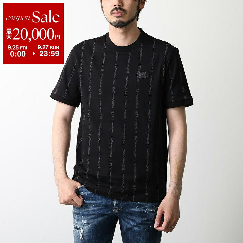 【最大2万円OFFクーポン対象・9/25～9/27限定】EA7 EMPORIO ARMANI エアセッテ エンポリオアルマーニ Tシャツ 7M001391 AF12874 メンズ カットソー 半袖 ストライプ クルーネック UC001/BLACK-SMOKED-PEARLF