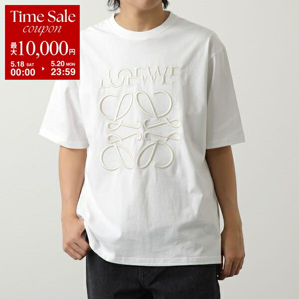 LOEWE ロエベ Tシャツ H526Y22XAG メンズ クルーネック 半袖 コットン ルーズフィット アナグラム ロゴ 刺繍 2120/OFF-WHITE