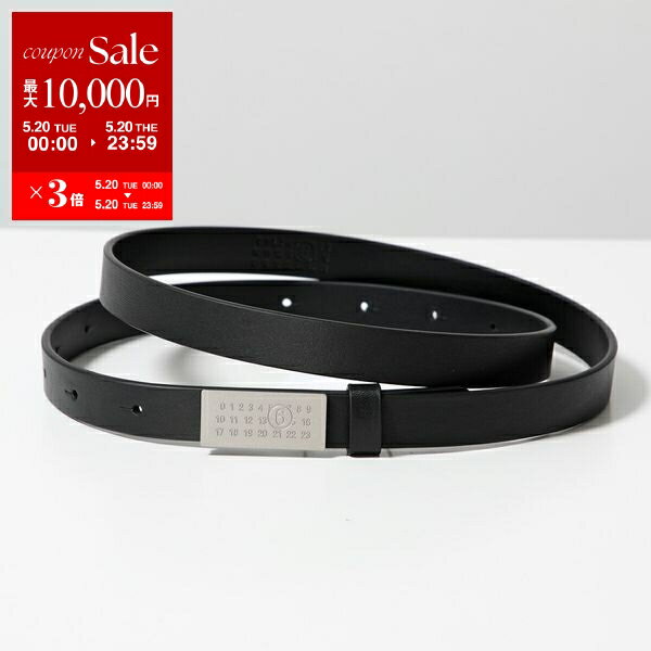 MM6 Maison Margiela Men's Number Logo Leather Belt in Black