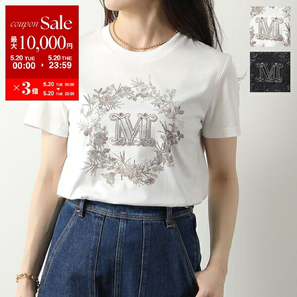MAX MARA マックスマーラ 半袖 Tシャツ ELMO レディース クルーネック コットン 刺繍 ラインストーン装飾 カラー2色【po_fifth】のサムネイル