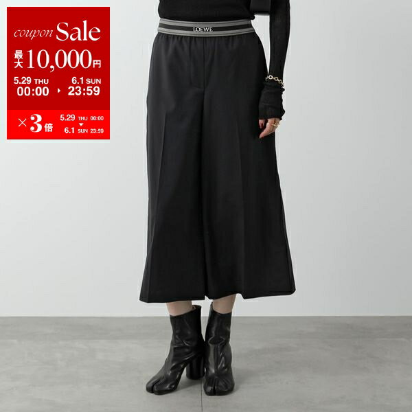 【5/29～6/1限定ポイント3倍】LOEWE ロエベ クロップドパンツ S359Y04XD3 レディース ウール トラウザーズ ロゴ 1100/BLACK【po_sannn】